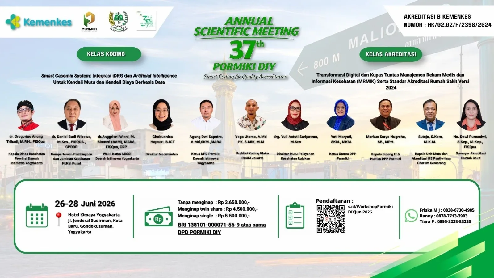 Poster resmi Annual Scientific Meeting ke-37 PORMIKI DIY — Kelas Koding Smart Casemix iDRG dan AI, 26–28 Juni 2026 Hotel Kimaya Yogyakarta